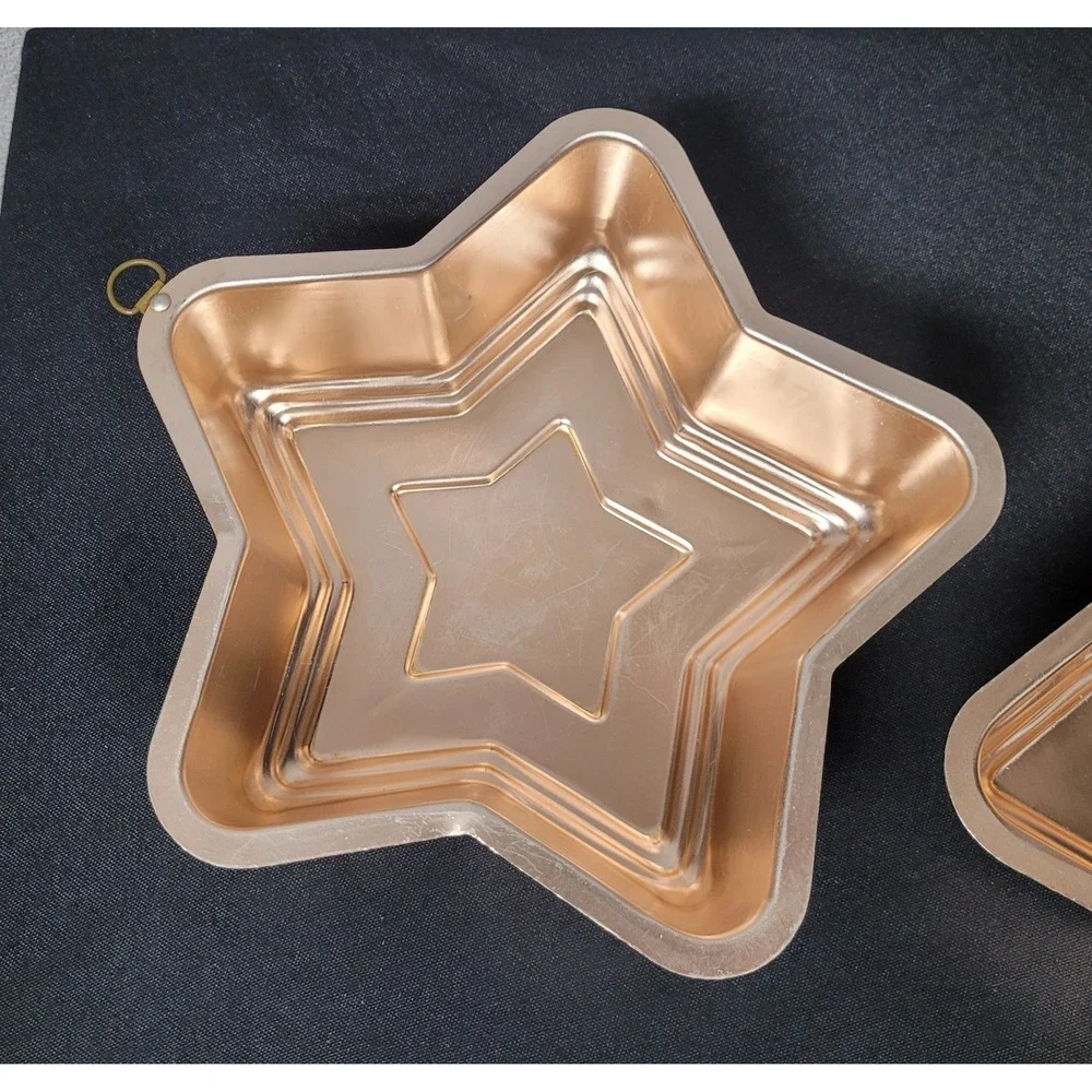 Vintage 1960s Copper-Toned Aluminum Star Jello Mold Wall Decor - Set of 2
